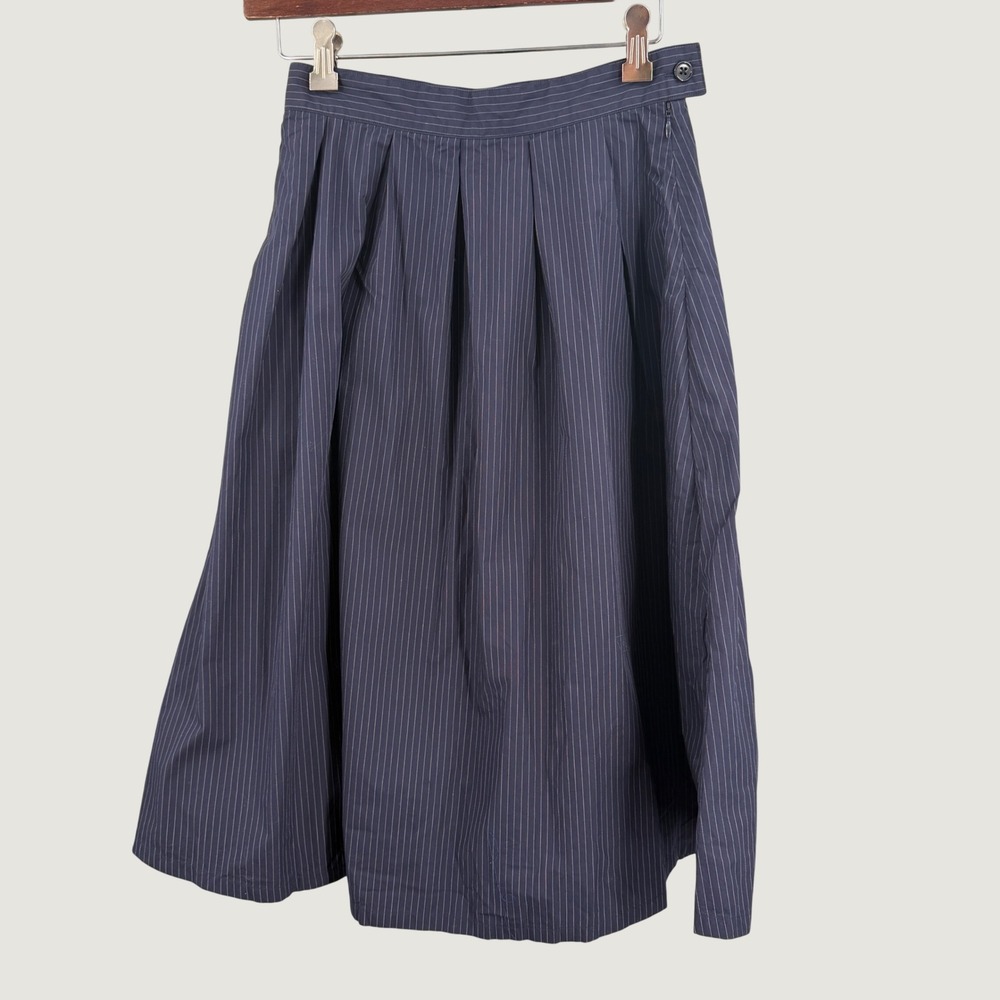 Shuttle Notes Blue Pinstripe Pleated Midi Skirt Estimated Size XS/S 25" Waist